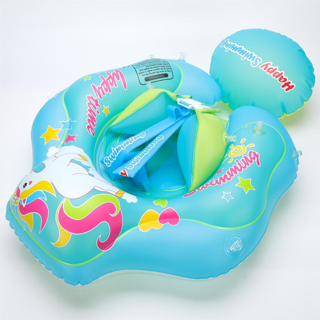 Children's Cartoon Inflatable Swimming Ring with Anti-Rollover Airbag and Sunshade Canopy
