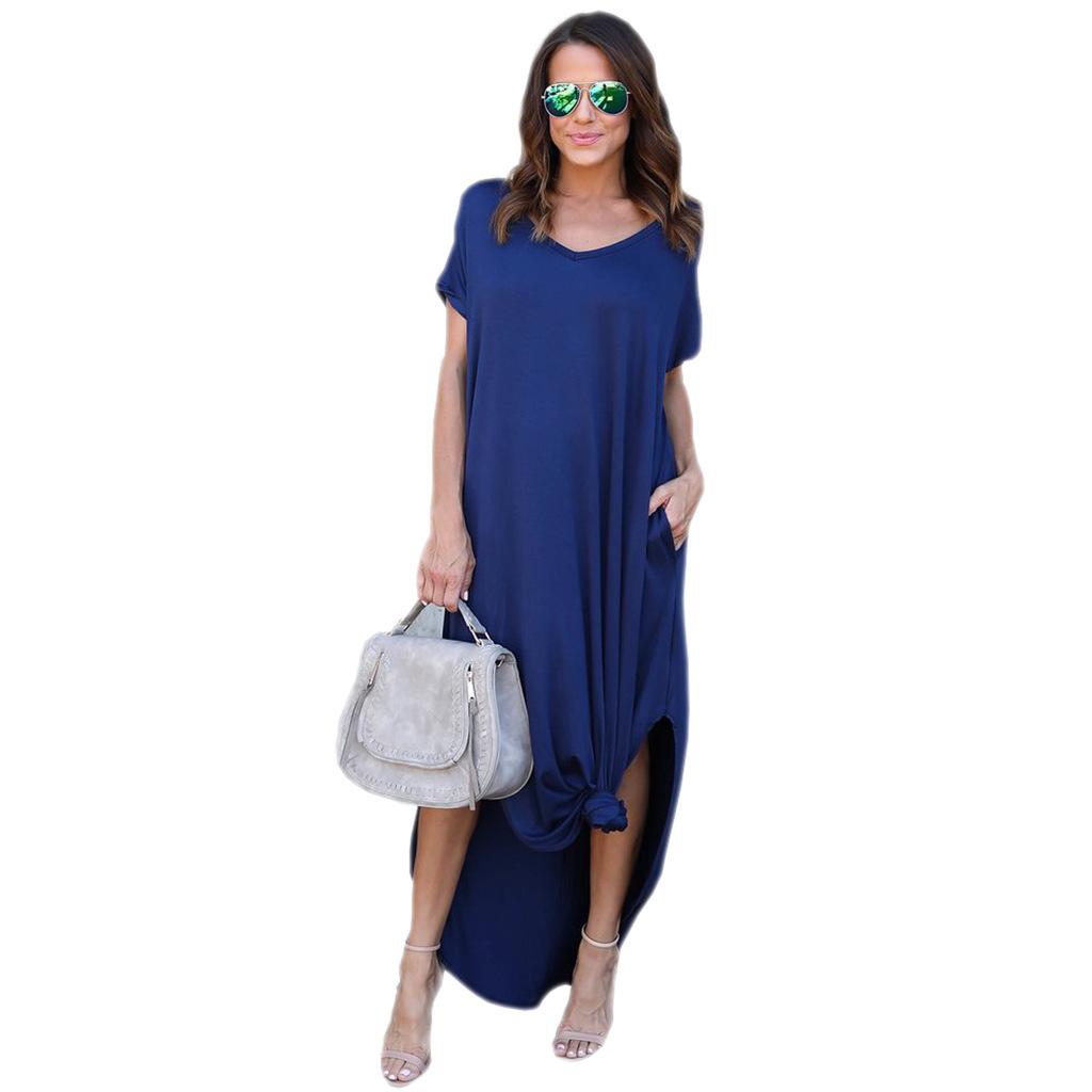 Sexy Women Dress Plus Size 5XL Summer 2022 Solid Casual Short Sleeve Maxi Dress For Women Long Dress Female Dresses