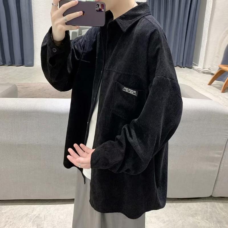 

Вельветовая рубашка с длинными рукавами в гонконгском стиле для мужчин на весну и осень, популярная корейская версия, свободная, модная и универсальная, красивая куртка-рубашка 2XL