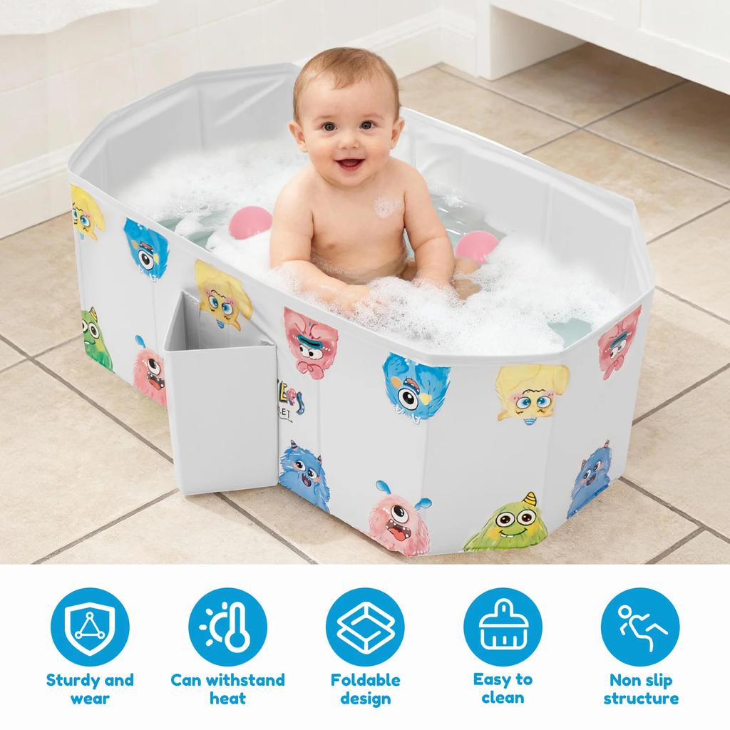 Foldable Baby Bathtub Multifunctional Portable Bath Tub Large Toddler Bath for Age 0-8 Suitable for Travel and Small Spaces