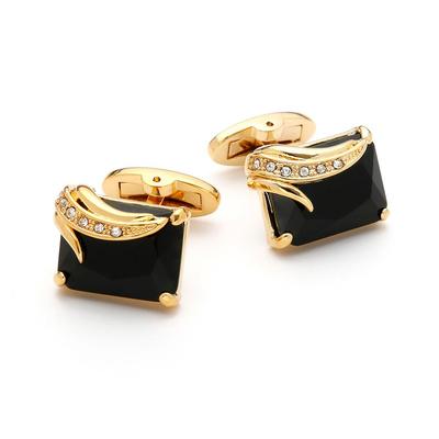 Men's Luxury Black Crystal Angel Wing Cufflinks In Golden Rectangle Design