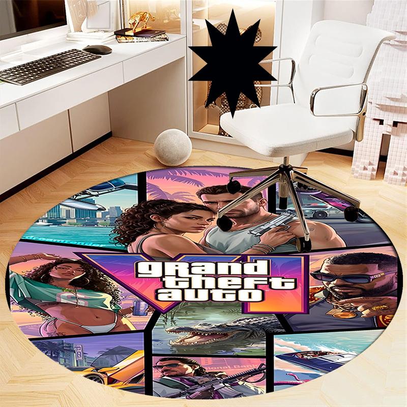 GTA 6 Bedruckter Runder Teppich Teppich Stuhlteppich Bereichsteppich Eingang Fußmatten, für Bürostuhl Wohnzimmer Schlafzimmer Küche.