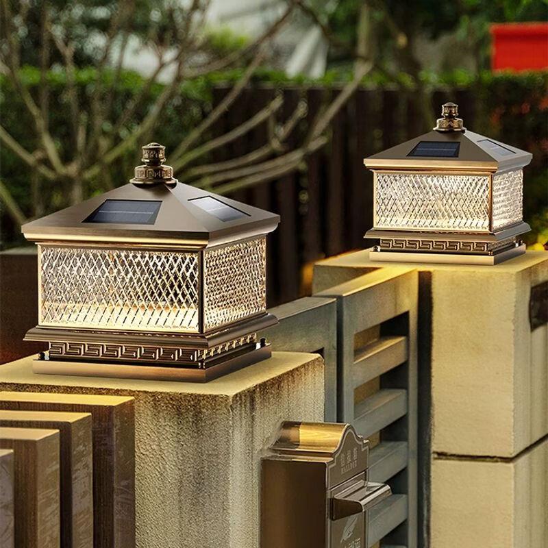 New Chinese Style Solar Powered All-Copper Pillar Lamp