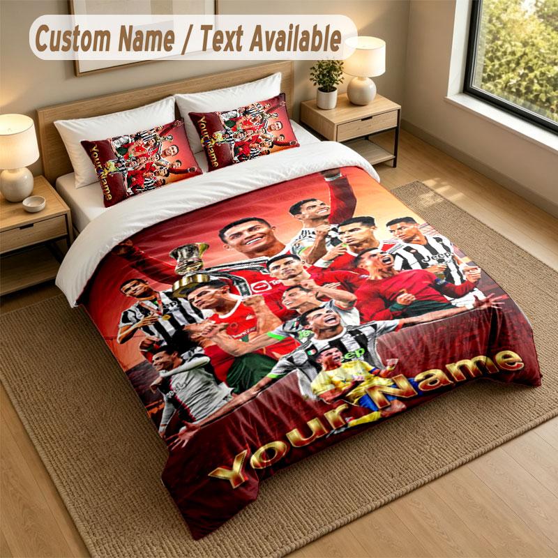 Bedding Set 1 Duvet Cover 2 Pillowcases Cristiano Ronaldo Print Soft Bed Linen Bedroom Decor