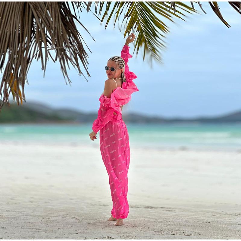 Summer Female 2 Piece-Set Trousers Casual See-Through Holiday Cardigan and High Waist Women's Pants Outfits Tracksuit 2025