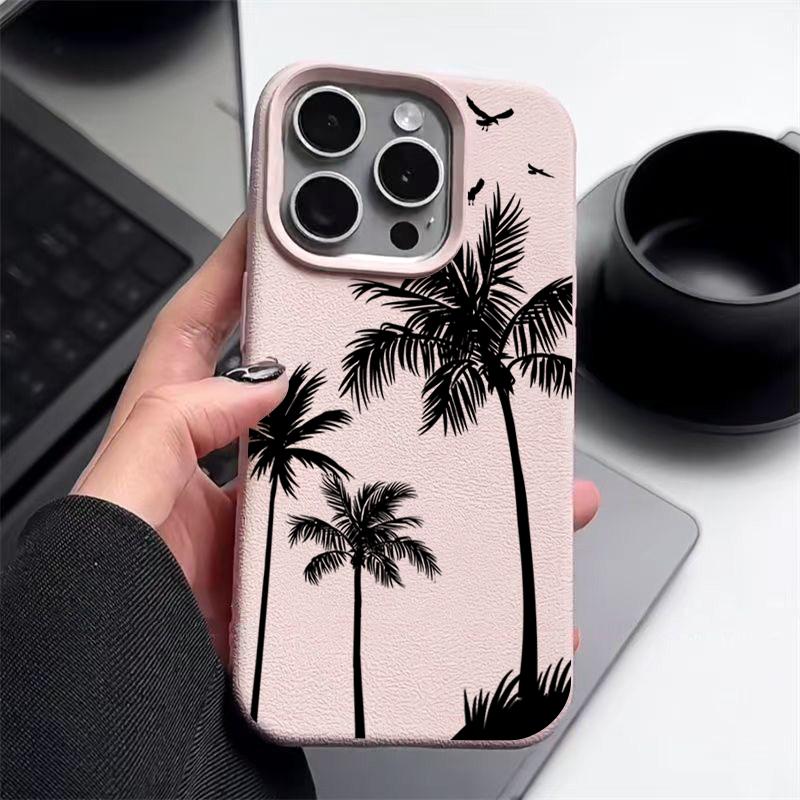 

Coconut Tree Pattern TPU Soft Case For iPhone 16E 16 Pro Max 15 14 Pro 13 12 11 Shockproof Slim Matte Back Cover iPhone 13 розовый