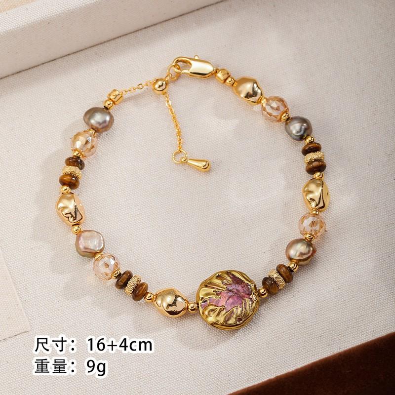 Handmade Geometric Pearl Tigers Eye Pendant Necklace Set With Crystal Accents Vintage Boho Style Women 31-40cm Adjustable