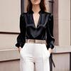 2025 Neue Frühling- und Herbst-Satin-Langarm-Slim-Professioneller Stil Design-Oberteile für Frauen