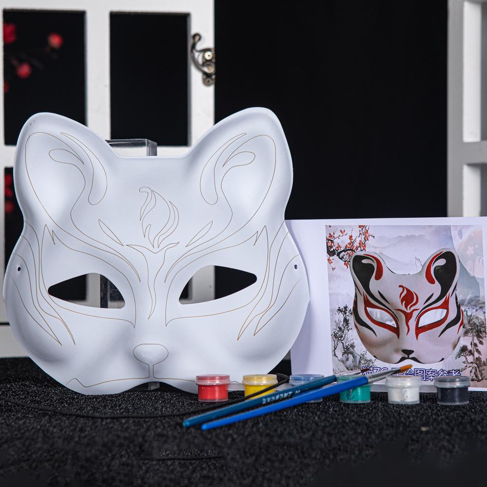 DIY White Peking Opera Fox Mask: Blank Paper Pulp for Kids To Paint