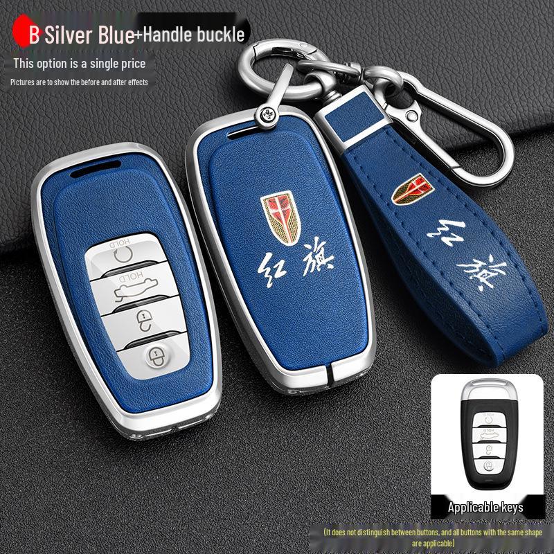 High-End Metal Key Case for Hongqi H9/H5/H7/HS7 - Full Wrap with Buckle Button for 21 Models