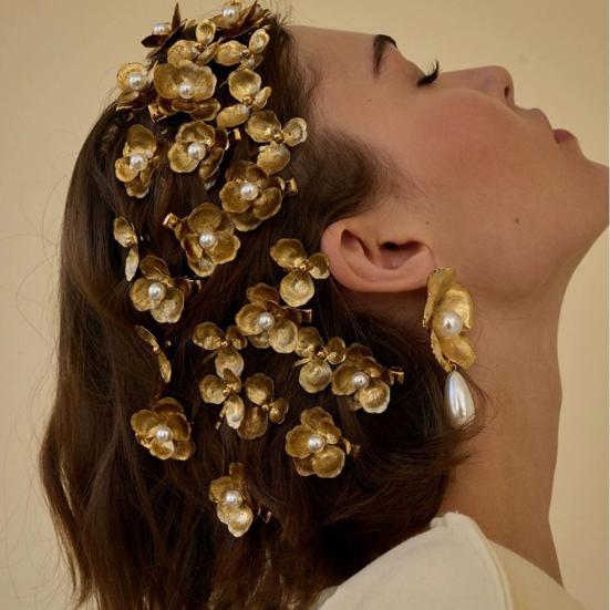Women Hairpin Imitation Pearl Flower Decor Hair Clip French Retro Style Side Bang Hair Pin Hair Accessories