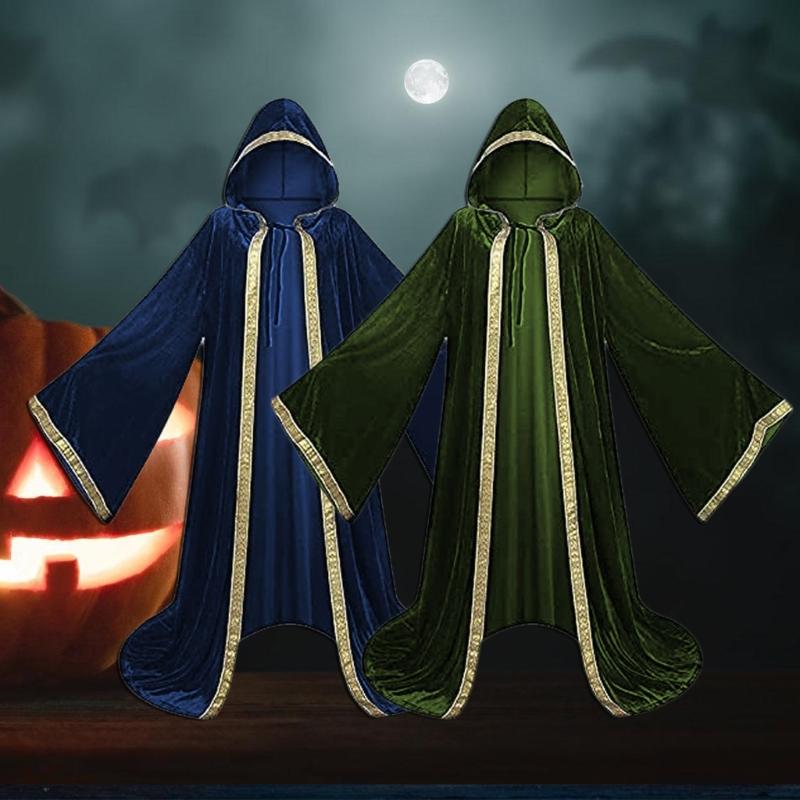 Halloween Death Cloak with Long Sleeve, Hooded Death Robe Cloak Meidieval Cape Costume for Adult Cosplay Party Halloween