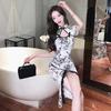 Refined Floral Lace Qipao Dress with Frog Button, Split Skirt, and Hollow-Out Details for Women’s Summer Wardrobe