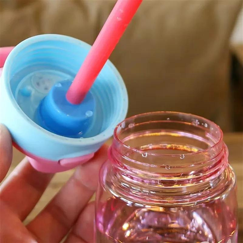 480ML Kids Handheld Portable Cartoon Pattern Water Sippy Cup Feeding Cup with Straws Leakproof Bottle For Outdoor Sports