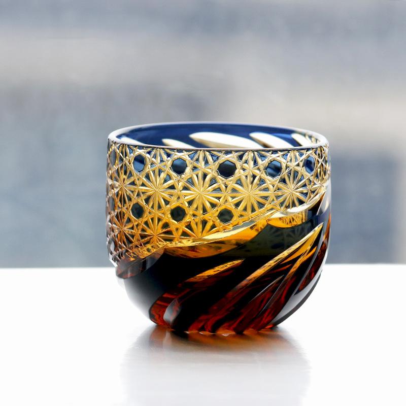 Jinzhi Japanese-style Korean-style Edo cut Baijiu sake glass hand-carved glass cold Jiugong grid water pattern