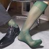 Sheer Men Thin Dress Tube Socks Middle Tube Thin Solid Color Business Stockings Translucent Hosiery Wide Striped Silk Socks
