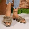 Fashion 2025 NEW Women Slippers Bright Diamond Flat Bottom Cane Crystal Sandals Beach Slides Shoes