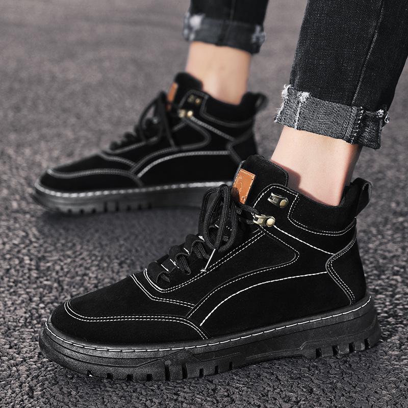 

мужские зимние теплые бархатные ботинки в британском стиле с высоким берцем, кожаные мужские туфли, пара больших размеров, ботинки мужские 2024 44 чёрный