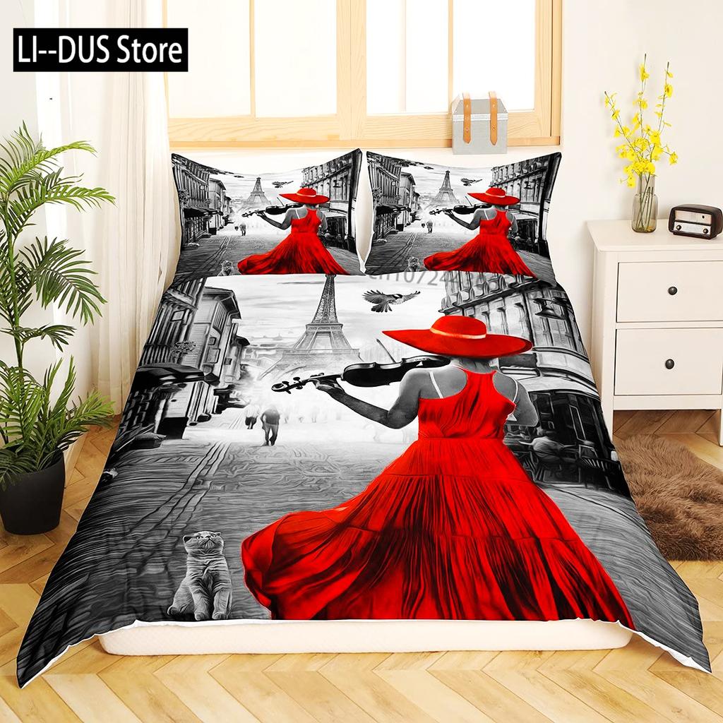 Eiffel Tower Duvet Cover Set King Size Paris Tower Bedding Set For Boy Girl Polyester Paris Cityscape Wooden Texture Quilt Cover