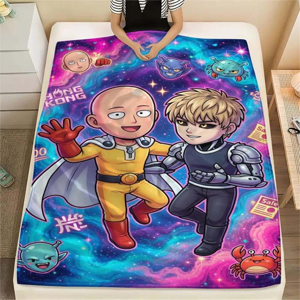 One-Punch Man Print Flannel Blanket Warm Soft Throw for Sofa Bed Chair Travel Picnic Comfortable Bedroom Decor Saitama-Xin