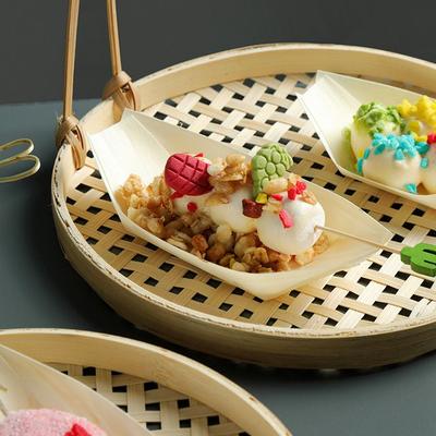 50PCS Multi-size Disposable Wooden Boat-shaped Plate Japanese Dish Boat-shape Tray Sushi Plate Food Serving Wood Bowl
