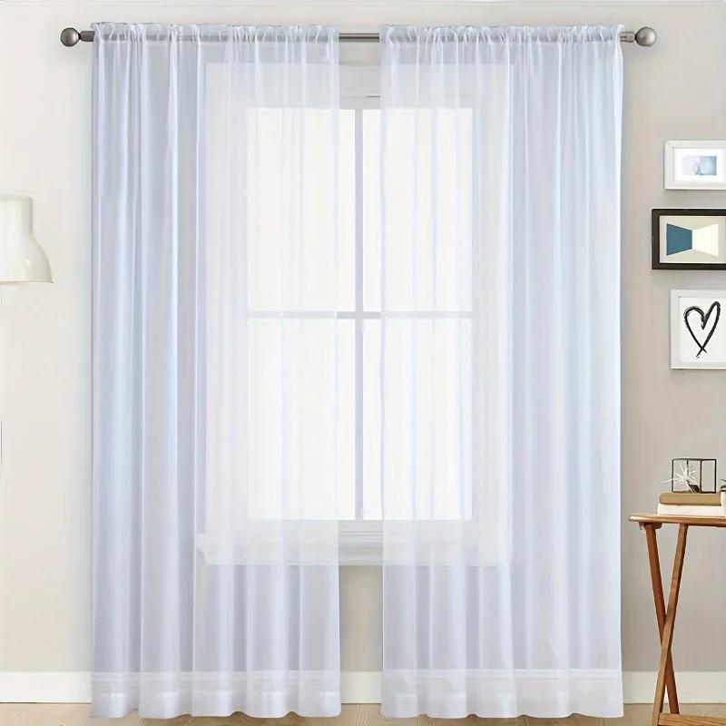2 Panels Chiffon Sheer Window Curtains for Living Modern Simple Curtain Gauze Semi-blackout Balcony Thin Window Screen