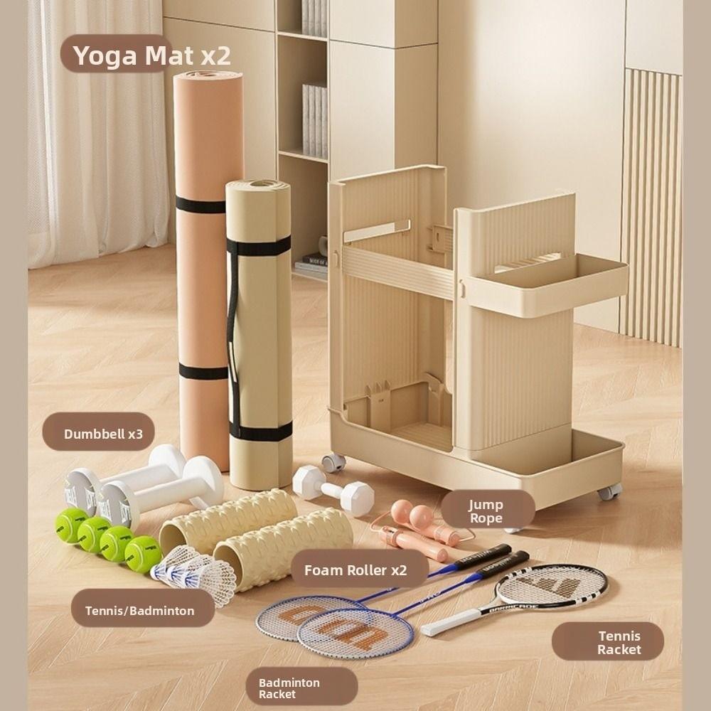 Multifunctional Sports Equipment Storage Rack with Wheels Sports Tools Organizer  Fitness Equipment