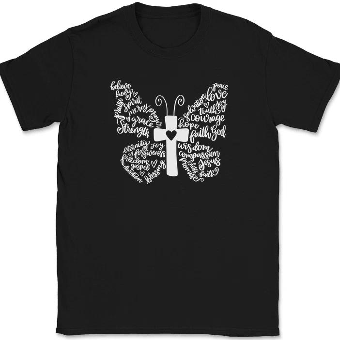 

Butterfly Cross T-Shirt Christian Jesus Praise Worship God Text Tee 4XL