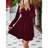 Women Elegant Velvet V Neck Long Sleeve High Waist A Line Short Dress