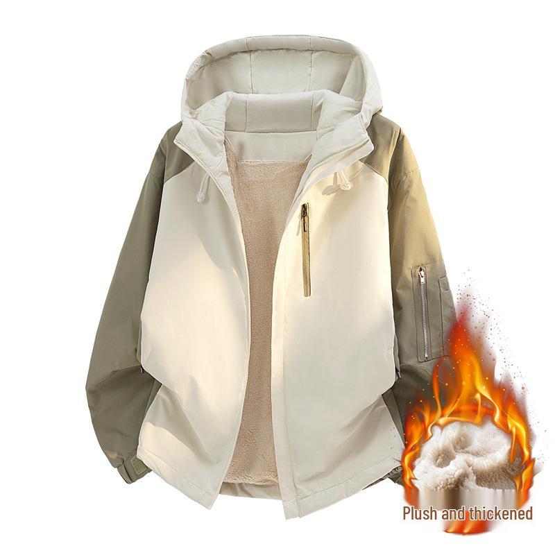 Men's Hooded Jacket: Autumn/Winter 2025, Plus Velvet, Trendy American Style, Outdoor Mountaineering, Casual Workwear.