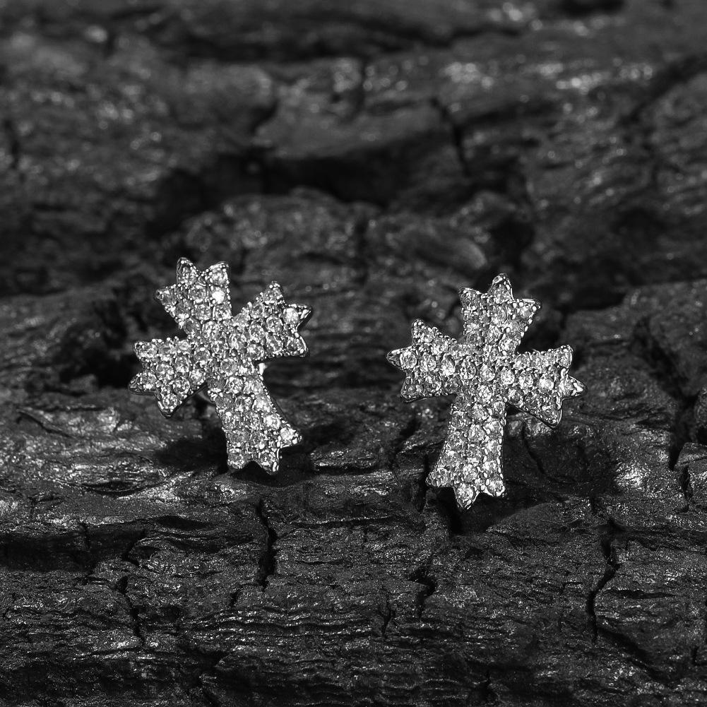 Cross Earrings Summer Premium Light Luxury Full Diamond Hip Hop Ear Jewelry