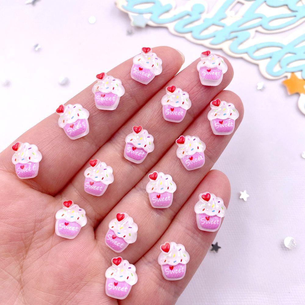 50PCS Resin Mini Colorful Strawberry Sweet Love Ice Cream Ice Cream Flatback Rhinestone DIY Nail Art Scrapbook Craft Accessories