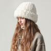 Gorro de lana de cabeza grande para mujer, gorro de moño tejido para otoño e invierno, gorros gruesos blancos cálidos
