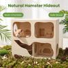 Hamster Versteck, Bambus Holz Hamsterhaus mit 2-stöckigem 3-Raum-Labyrinth, Versteckkäfigzubehör für Kleintiere, Montage erforderlich für Zwerghamster