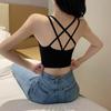 Sweet and Cute Sexy Cross Hollow Thick Cup Beauty Back Smock Student Sports Yoga Fitness Underwear Female Elastic  Camisole Undershirt