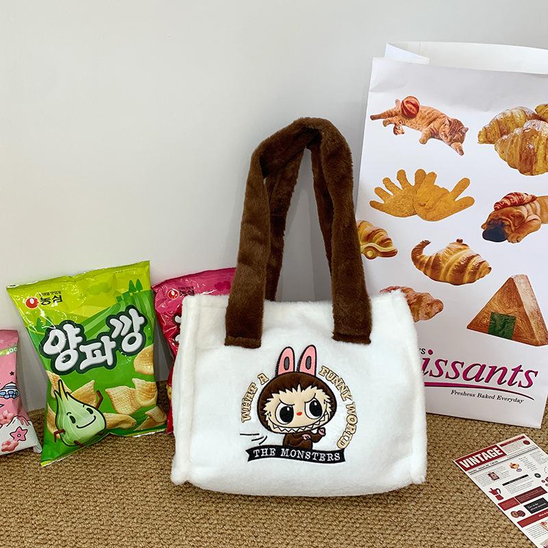 

Новая сумка через плечо Labubu для женщин, плюшевая мультяшная сумка большой вместимости, милая студенческая сумка-тоут в стиле Ins