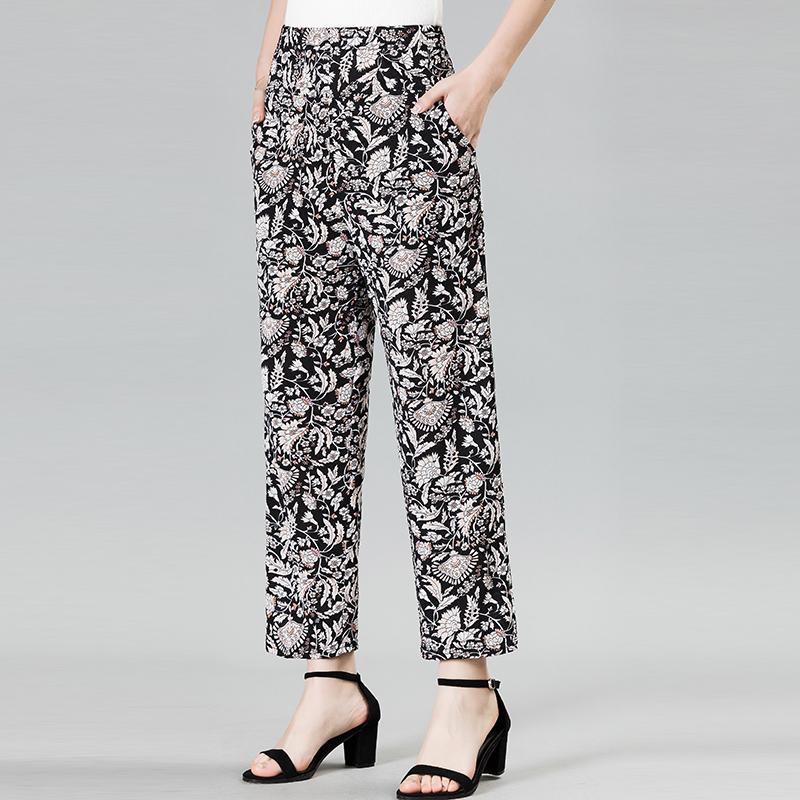 Harem Pants XL-8XL Summer Women Casual High Waist Pants Printed Elastic Waist Middle Aged Women Trousers Summer Bottoms