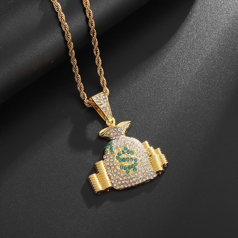 Hip Hop Punk Money Bag Pendant Necklace With Rope Chain Bling Cubic Zircon Necklace Cool Men's Rock Biker Jewelry Gift
