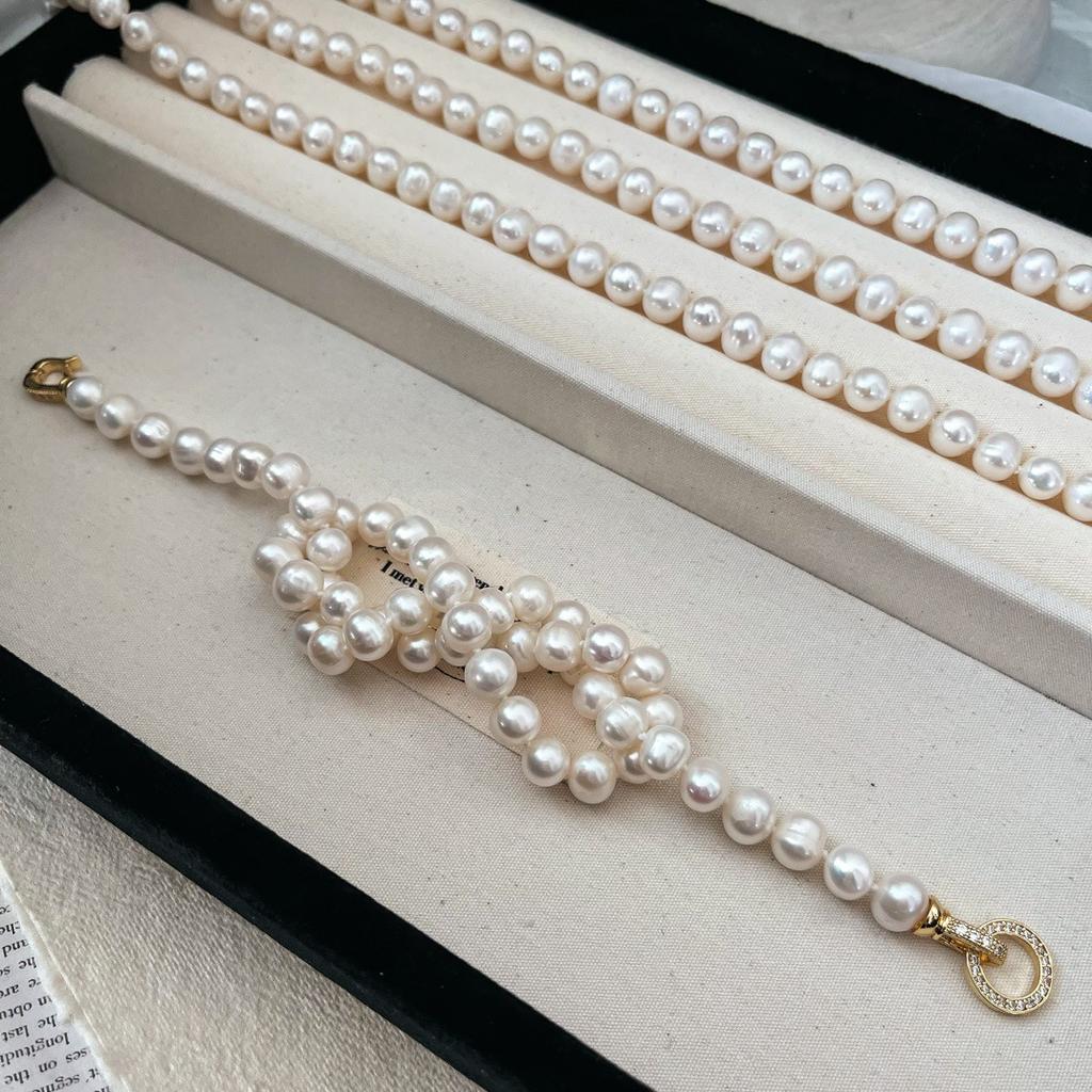 National Style Retro 8Mm Natural Freshwater Pearl Necklace Women'S Collarbone Chain Neck Chain For Mother Gift Commute