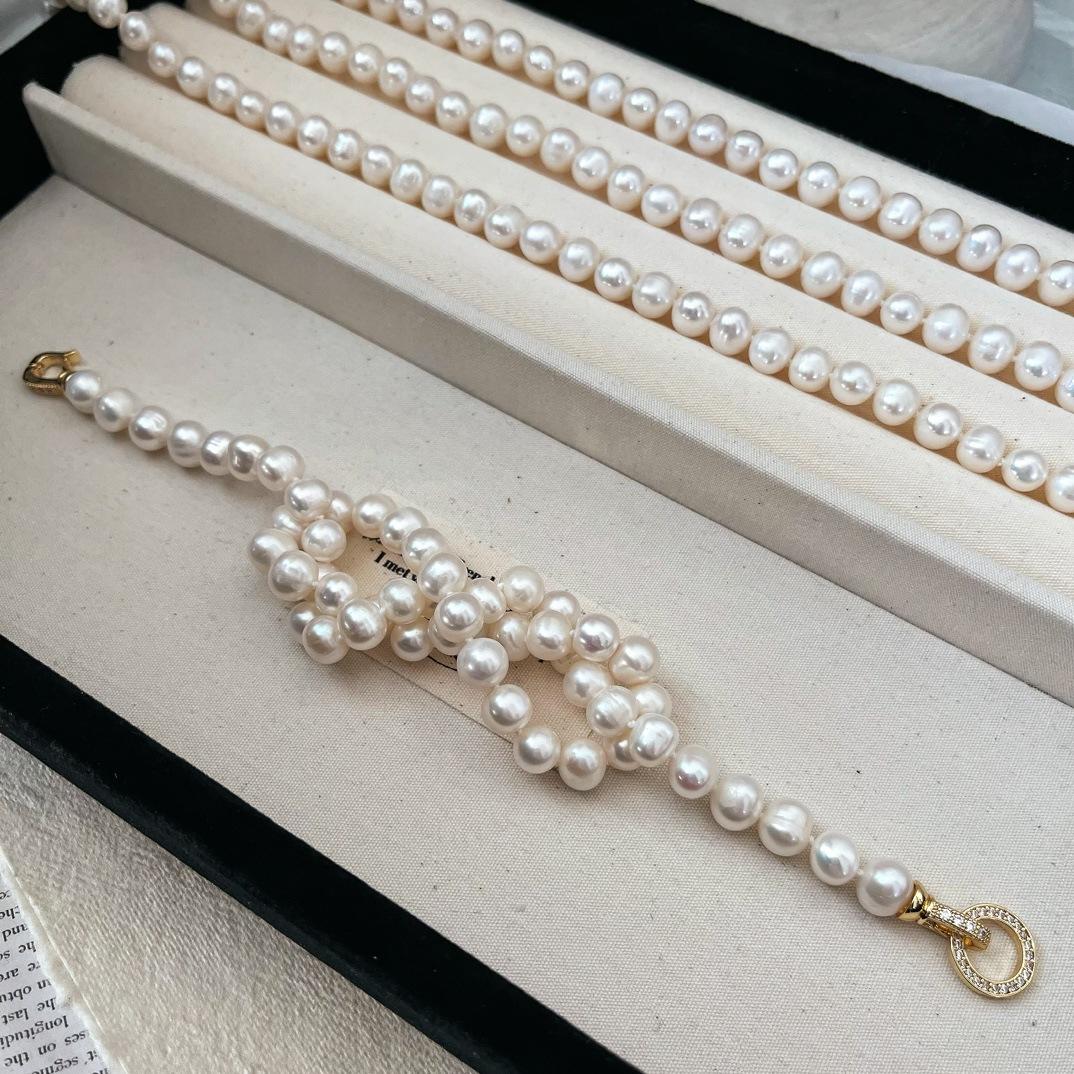 National Style Retro 8Mm Natural Freshwater Pearl Necklace Women S Collarbone Chain Neck Chain For Mother Gift Commute