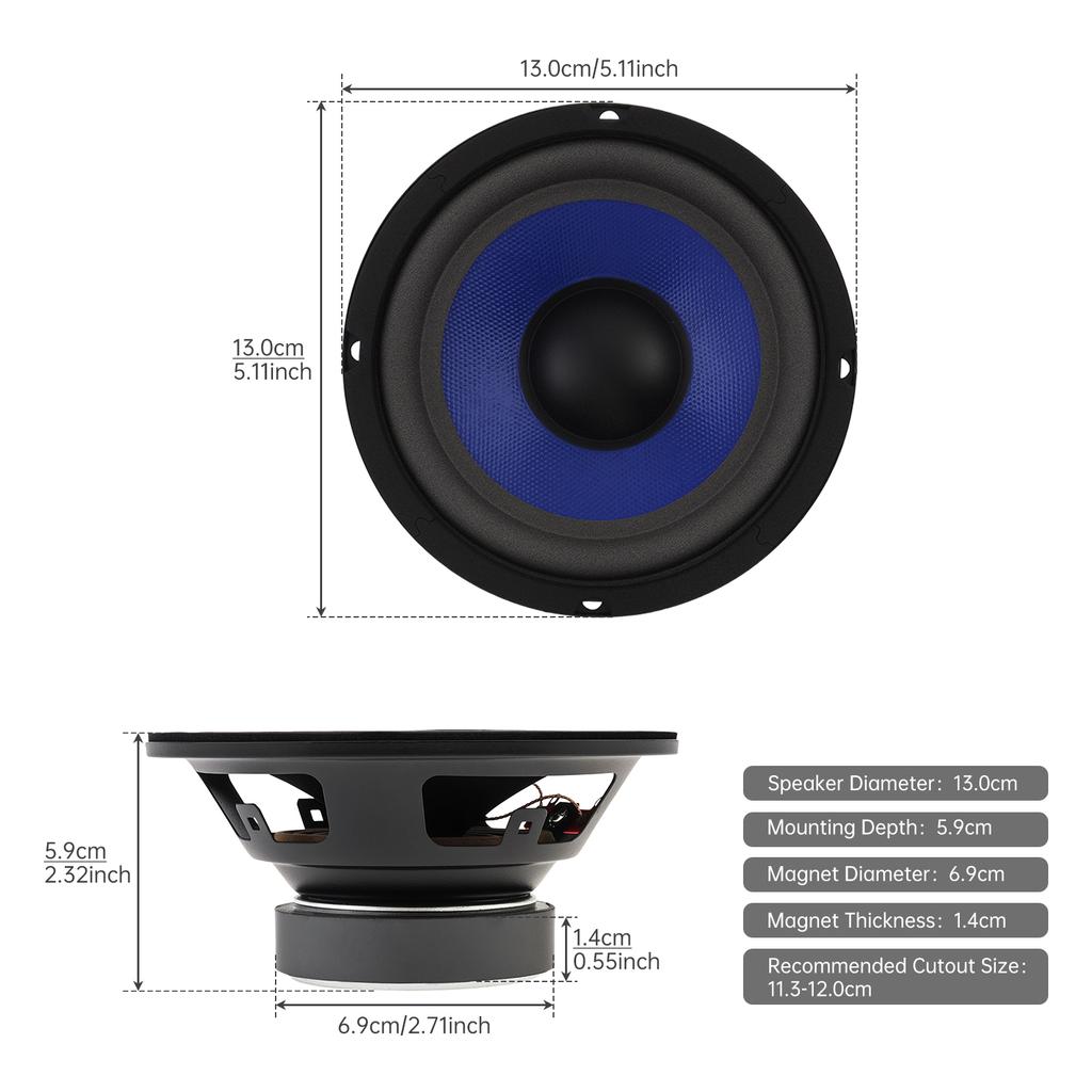 1 Stück 5 Zoll Lautsprecher Tieftöner Breiter Frequenzgang für Car Audio Heimkino