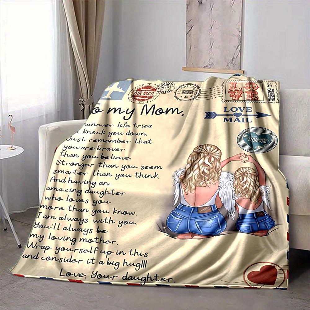 1pc Letter To Mom Pattern Soft & Warm Polyester Knit Blanket, Digital Printed, All-Season Throw for Napping, Traveling, Sofa yy250906031