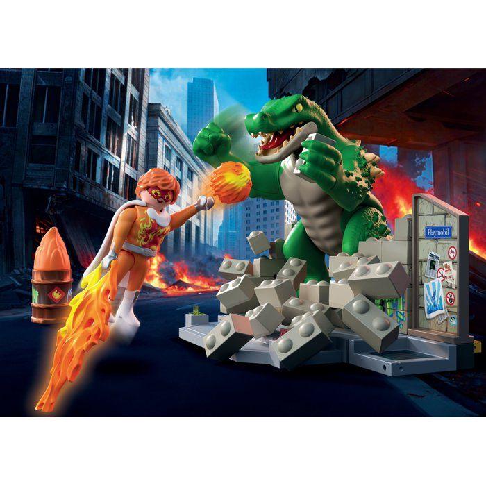 Playmobil 71831 Les super-héros contre le lézard géant, Super Heroes, univers miniature, 72 pieces, des 4 ans
