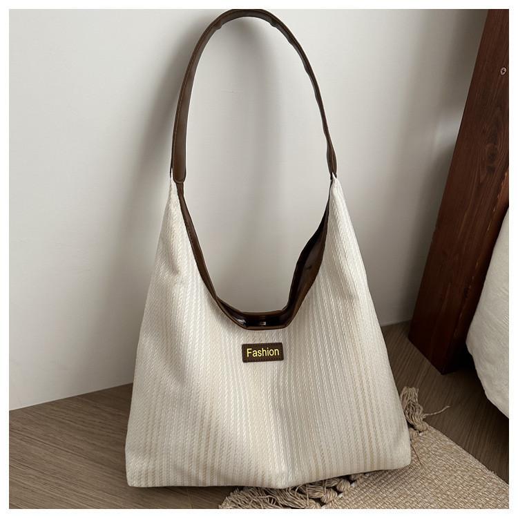 2024 Simple New Casual Winter Striped Nylon Stylish Large Capacity Single Shoulder Tote Bag Women