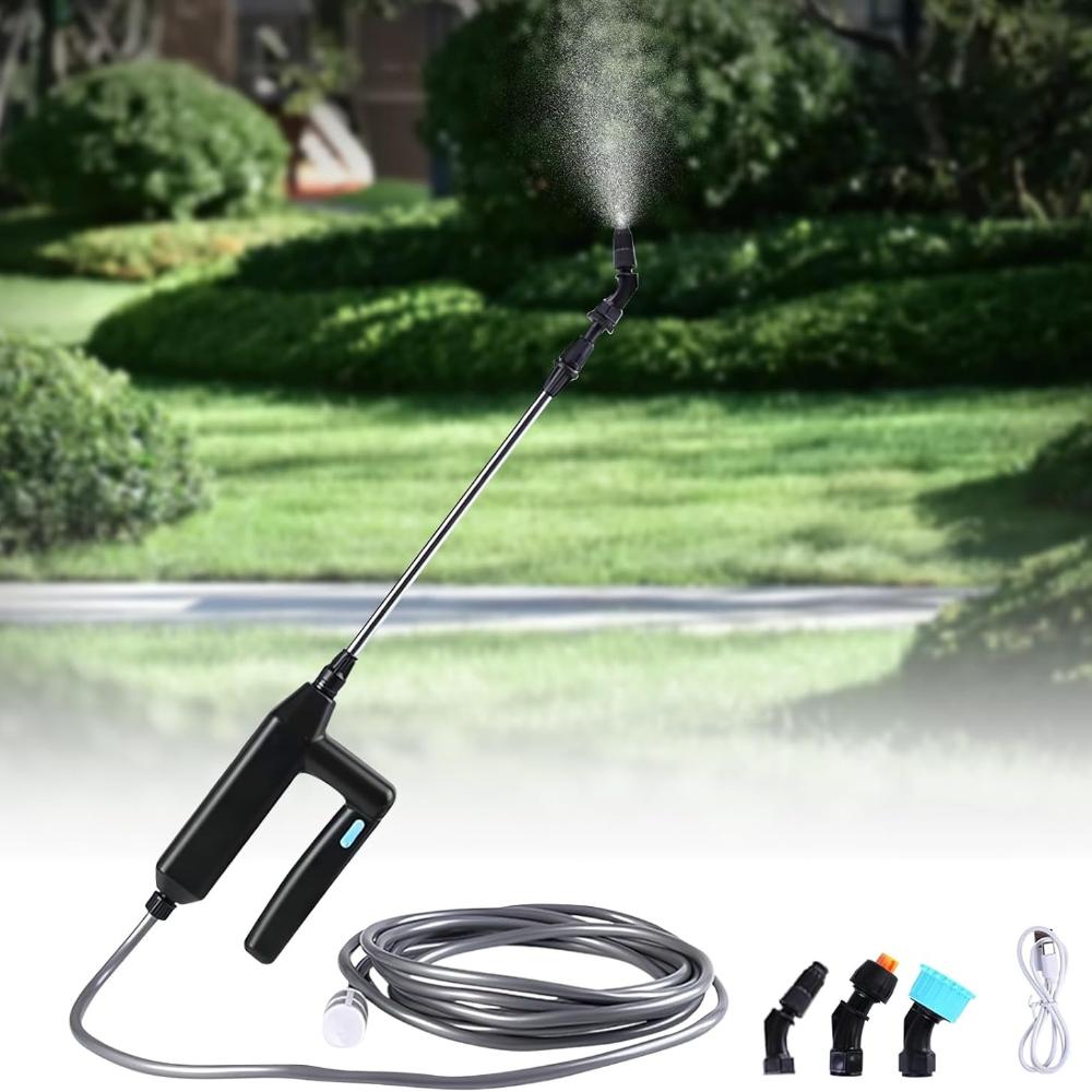 

Battery Powered Electric Garden Sprayer with Telescopic Wand 5M Hose and 3 Nozzles, Portable Spray Wand for Gardening Yard Lawn чёрный