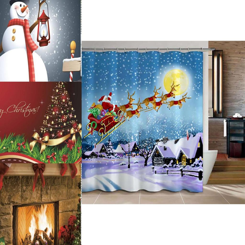 3d Printed Christmas Bath Curtain Thickened Polyester Fabric Waterproof Home Decor For Holiday Season 77