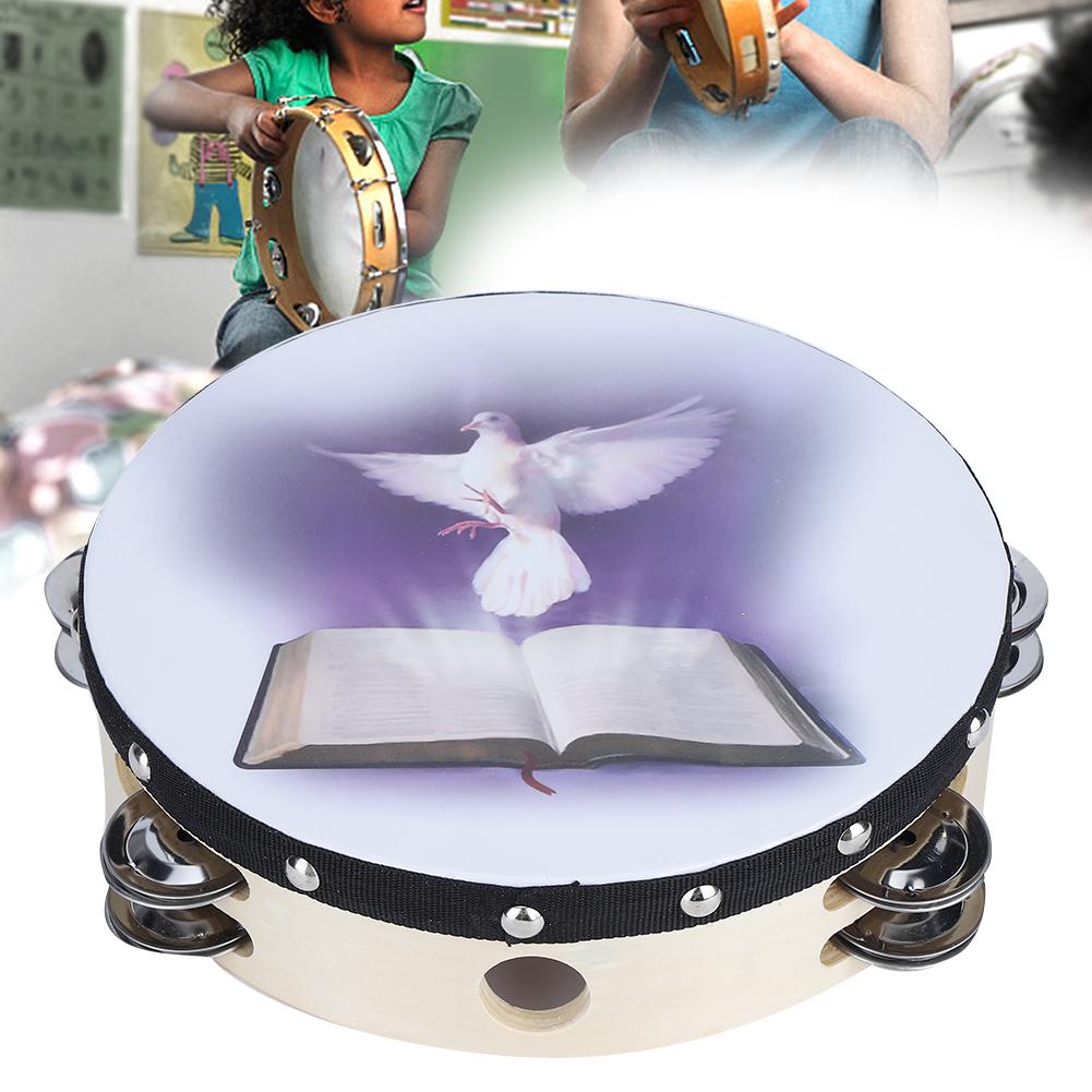 Tambourine Double Row Metal Jingle Handheld Percussion for Church Party20cm