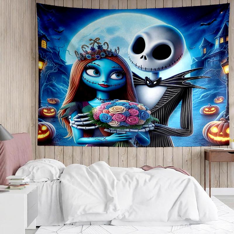 The-Nightmare-Before-Christmas Print Tapestry, Backdrop, Easy Setup, Ideal for Bedroom, Office & Living Room, with Aesthetic Wall Hanging Decor.
