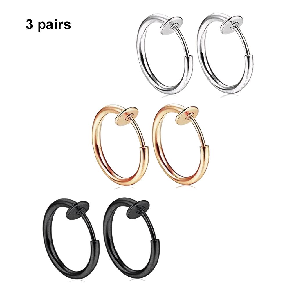 3piece Hypoallergenic Hoop Earrings For Allergy-free Wear Clip On Earrings Clip Earrings Spring Clip