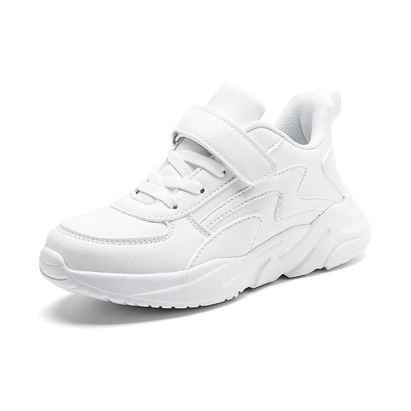 Boys' sports shoes Children's shoes Spring and Autumn new leather waterproof little white shoes Medium and older children's casual dad shoes